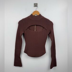 House of CB Brown Ribbed Long Sleeve Top